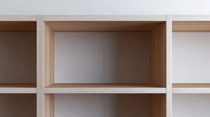 Modern wooden shelving unit with empty cubbies in contemporary home decor setting