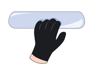 Gloved hand pressing glossy web interface button. Vector illustration