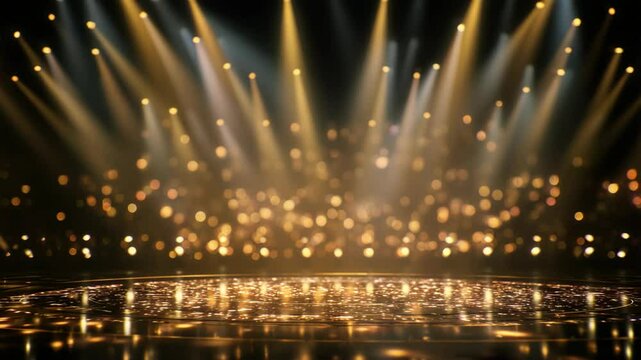 dreamy glamour gold elegance stage show with spotlight in dark backdrop background