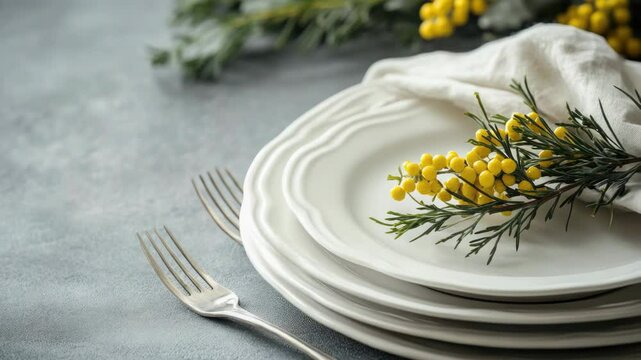 A stack of white plates decorated with yellow flowers, perfect for a springtime or summer-themed event