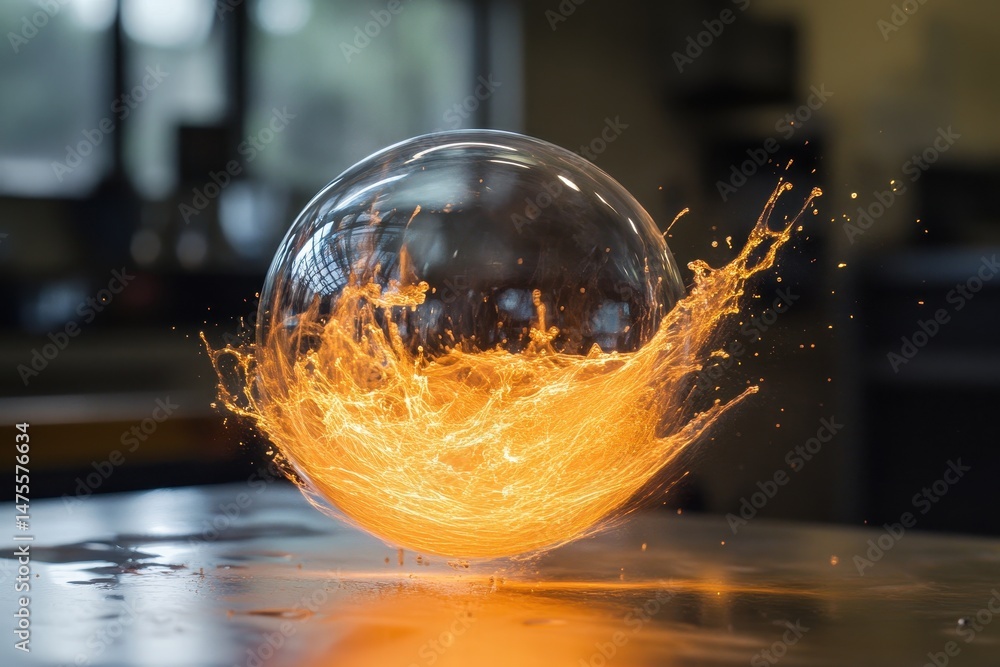 Poster stunning slow motion particle wave effect creates dynamic energy display in a laboratory setting, wo