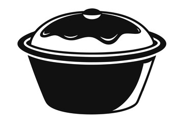 A delicious looking black and white dessert with sweet topping is prominently featured