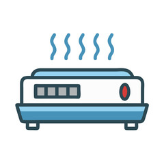 Hot plate kitchen appliance with heating steam icon