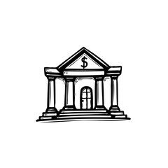 Stylized Bank Facade Illustration with Strong Architectural Design Features
