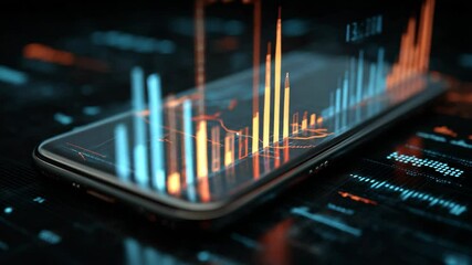 smartphone screen with digital  financial graph pop out of screen - Powered by Adobe