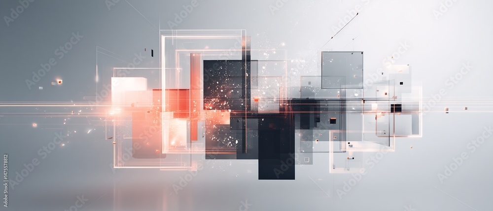 Poster dynamic interplay of geometric forms in a digitally rendered abstract scene