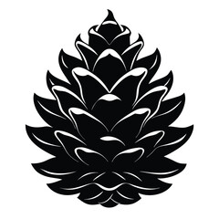 A monochrome shows a stylized pinecone, its scales creating a geometric, textured pattern