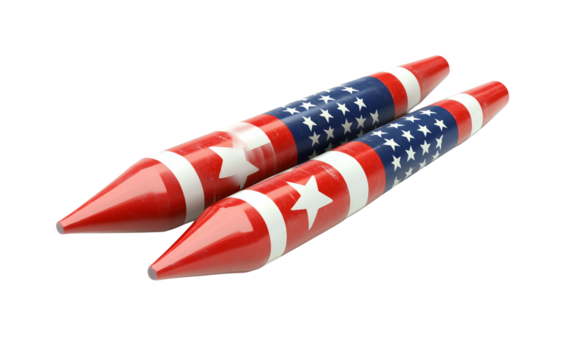 Classic bottle rockets with flag design lying in a colorful display ready for celebration