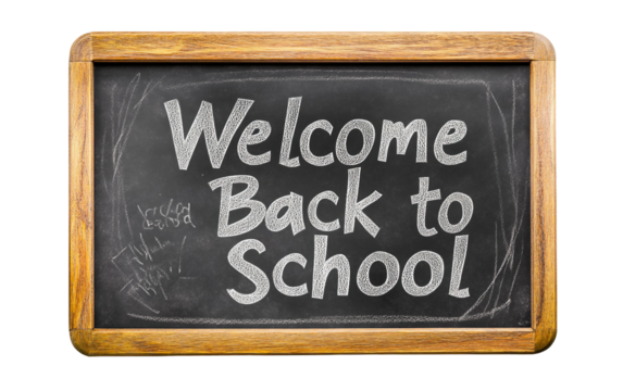 Classroom chalkboard with "Welcome Back to School" message inviting students for a new year - Powered by Adobe