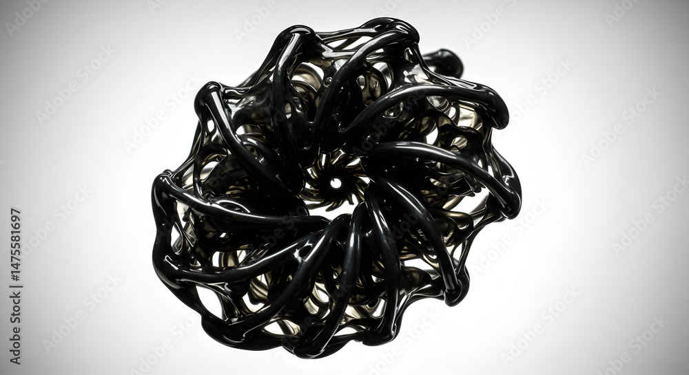 Poster abstract black geometric object showing organic fluid like structures