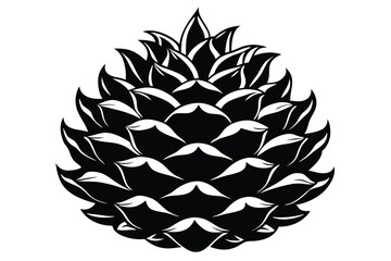 Stylized black pine cone displays intricate overlapping scales in this detailed monochrome artwork