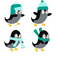 Christmas animals set penguin pattern for wrapping paper and fabrics