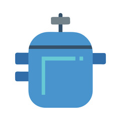 Blue pressure cooker icon on a black background.