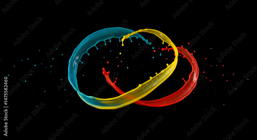Poster intertwined colors creating abstract shapes on black background