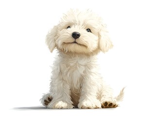 Obraz premium An adorable fluffy white puppy sits patiently and looks directly at the camera with a sweet expression on its face.
