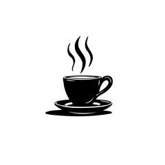 Monochrome coffee cup with rising steam, a minimalist invigorating silhouette