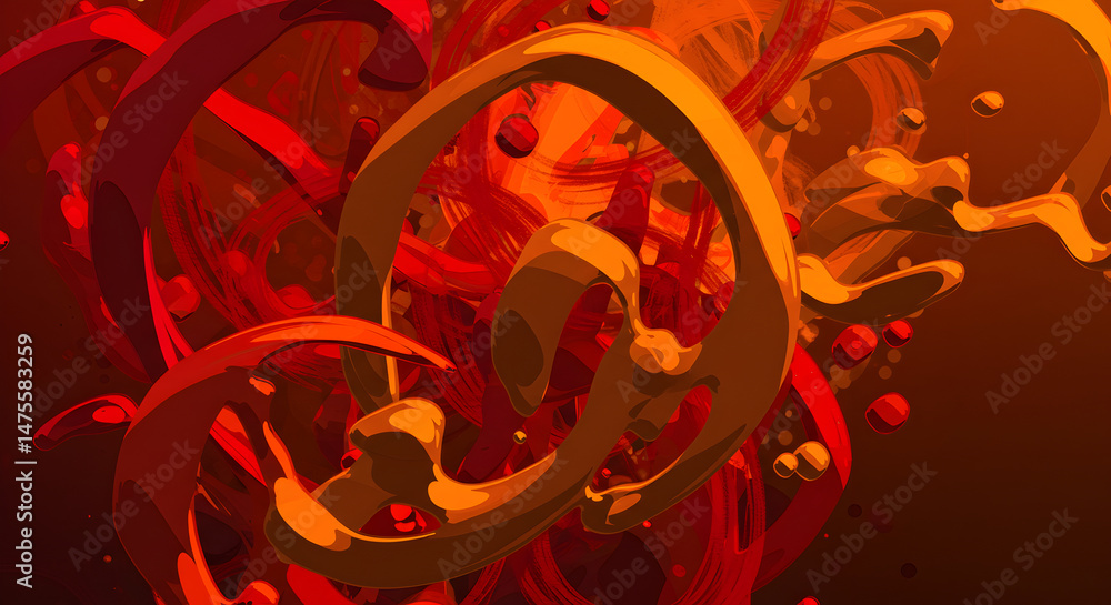 Fototapete dynamic liquid forms in hot hues abstract expression with stylized rendering
