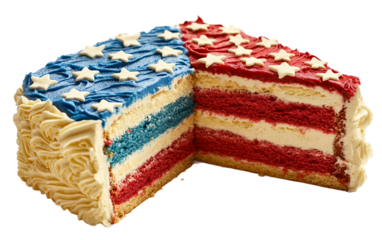 Festive dessert featuring red white and blue icing arranged in the pattern of the American flag