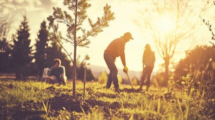 Group Planting Trees in Wildlife Sanctuary with Water Source Creation