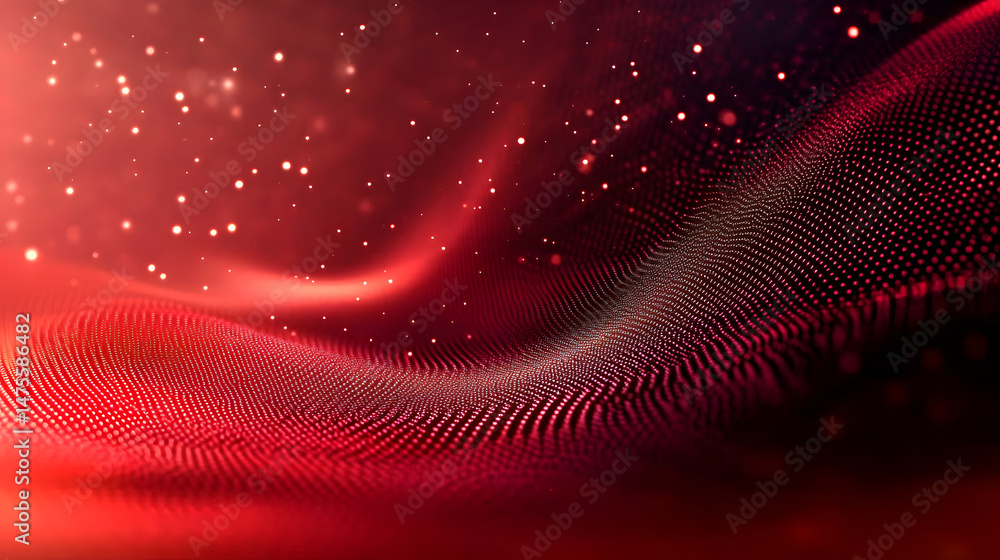Poster red gradient background, red dots wave texture background, abstract motion background for technology
