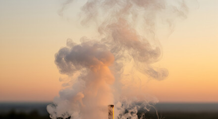 Smoke Rising Against Hues Of Early Dawn Sky In The Countryside