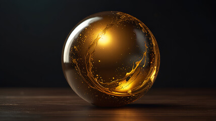 Liquid gold sphere swirls elegantly a mesmerizing spectacle of light and motion
