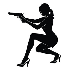 Naklejka premium A silhouetted figure of a woman crouching down in a confident pose