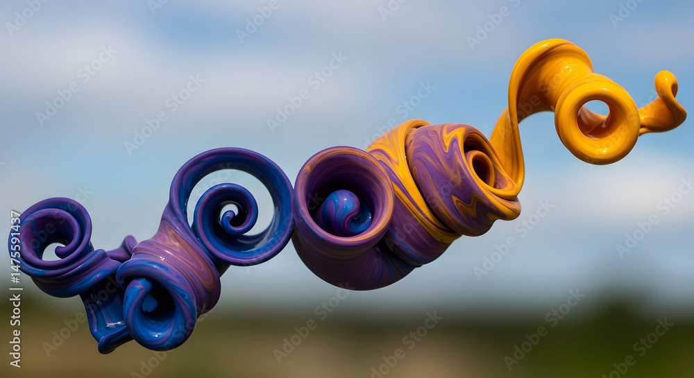 Poster swirling abstract forms with vibrant gradient of colors and detailed patterns