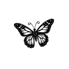 Monochrome butterfly illustration with dotted wing pattern against white void