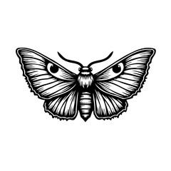 Monochrome moth illustration with evocative eye markings and intricate detailing