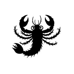 Simplified monochrome vector illustration of a whimsical cartoon scorpion figure