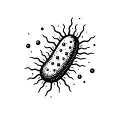 Monochrome illustration displaying a detailed, stylized depiction of a microbe