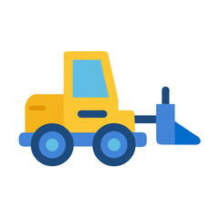 Cartoon yellow loader with blue wheels illustration