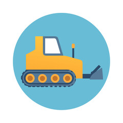 Cartoon Bulldozer Construction Heavy Equipment in Blue Circle