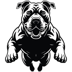 American Pitbull Terrier Dog Smoking A Cigar SVG Silhouette, vector art, Black outline 