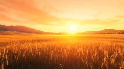 Obraz premium Golden wheat field at sunset expansive landscape scenery