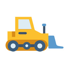 Yellow bulldozer construction vehicle with bucket on black