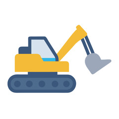 Illustration of a yellow and blue stylized excavator