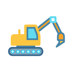 Stylized Cartoon Excavator Isolated on Black Background Illustration