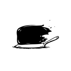 Abstract minimalist pan illustration with dripping black substance sketch