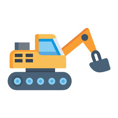 Excavator vector icon illustration. Construction vehicle sign.