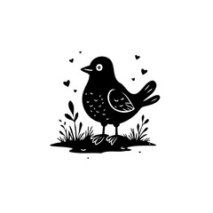 Stylized avian illustration with hearts, creating a whimsical and charming design
