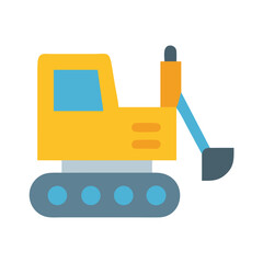 Yellow Excavator Machine Flat Icon for Construction Industry