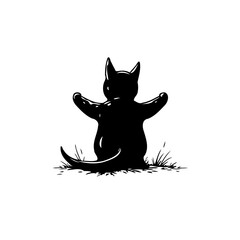 Mysterious feline silhouette embracing simplicity and playful pose within meadow