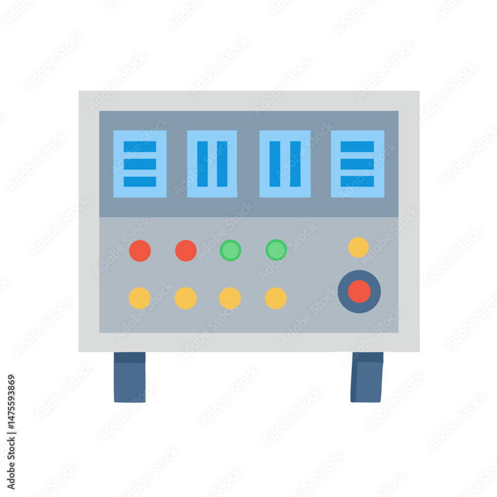 Poster control panel with indicators and button icon illustration
