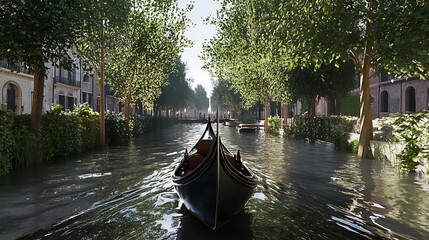 Obraz premium Gondola navigating venetian canal lined with historic buildings