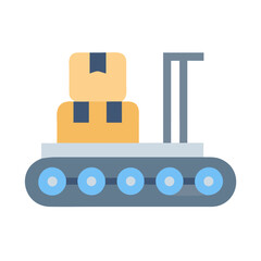 Obraz premium Conveyor belt illustration with boxes and blue wheels