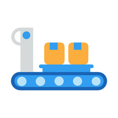 Conveyor belt with boxes, flat design, black background