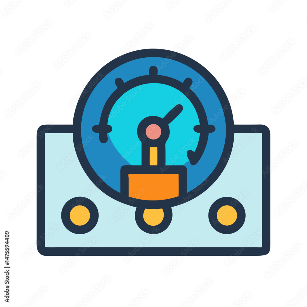 Poster retro device with gauge and buttons icon illustration