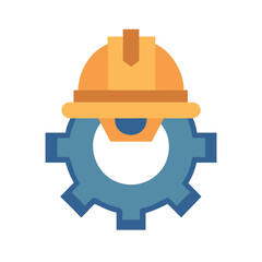 Construction Industry Icon - Gear and Hard Hat Symbol